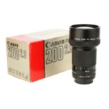 A Canon FD f/2.8 200mm Lens,
