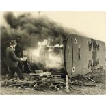 Two Press Photographs of The Burning of London's Last Tram,