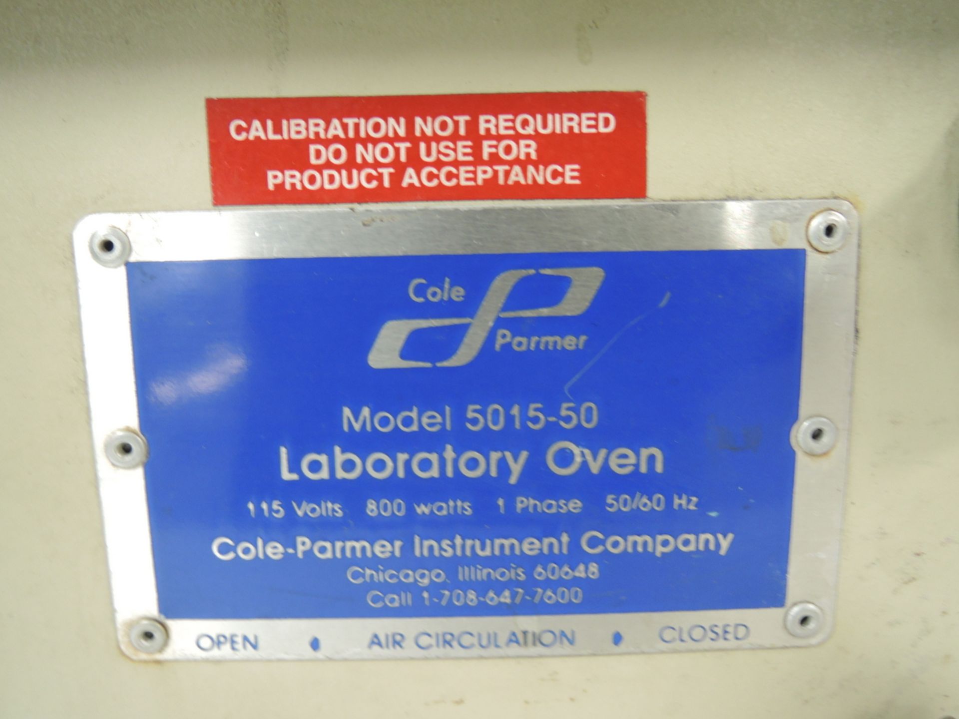 COLE PARMER LAB OVEN MODEL 5015-50 S/: 617707, 115 VOLT, 800 WATTS, 1 PHASE, 50/60HZ - Image 2 of 4