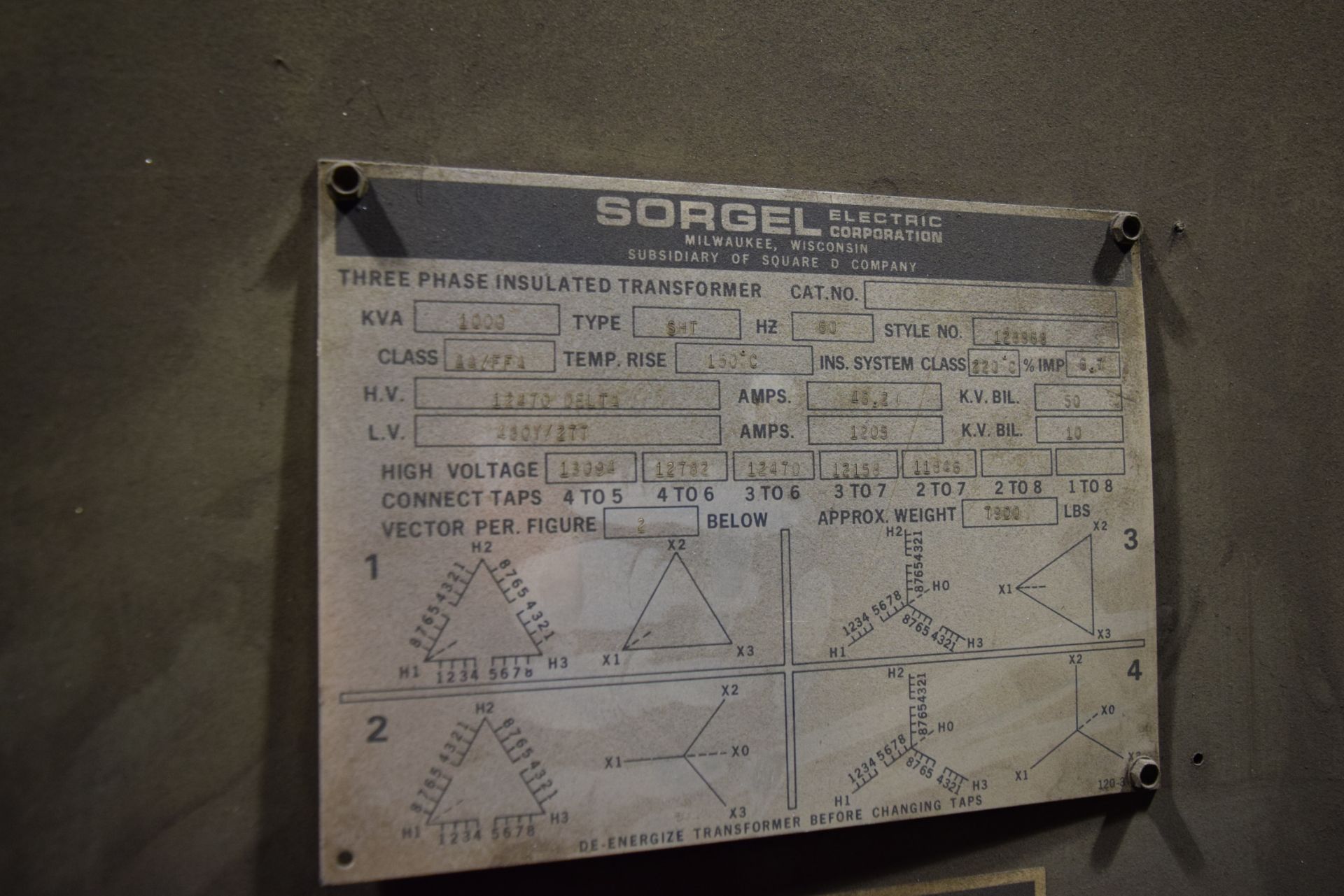 sorgel 1000 kva transformer 12470 to 480 volt, ***late delivery - Image 2 of 2