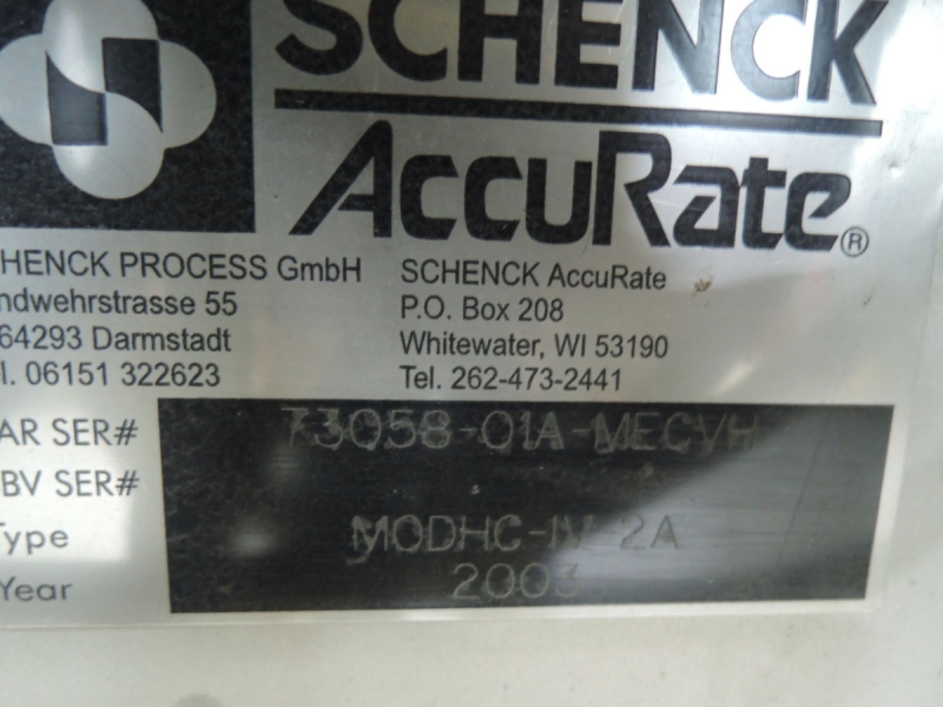 2003 SCHENCK ACCURATE MODEL MODHC-1V-2A SCREW TYPE HIGH RANGE VOLUMETRIC ADDITIVE FEEDER S/N 73058- - Image 4 of 7