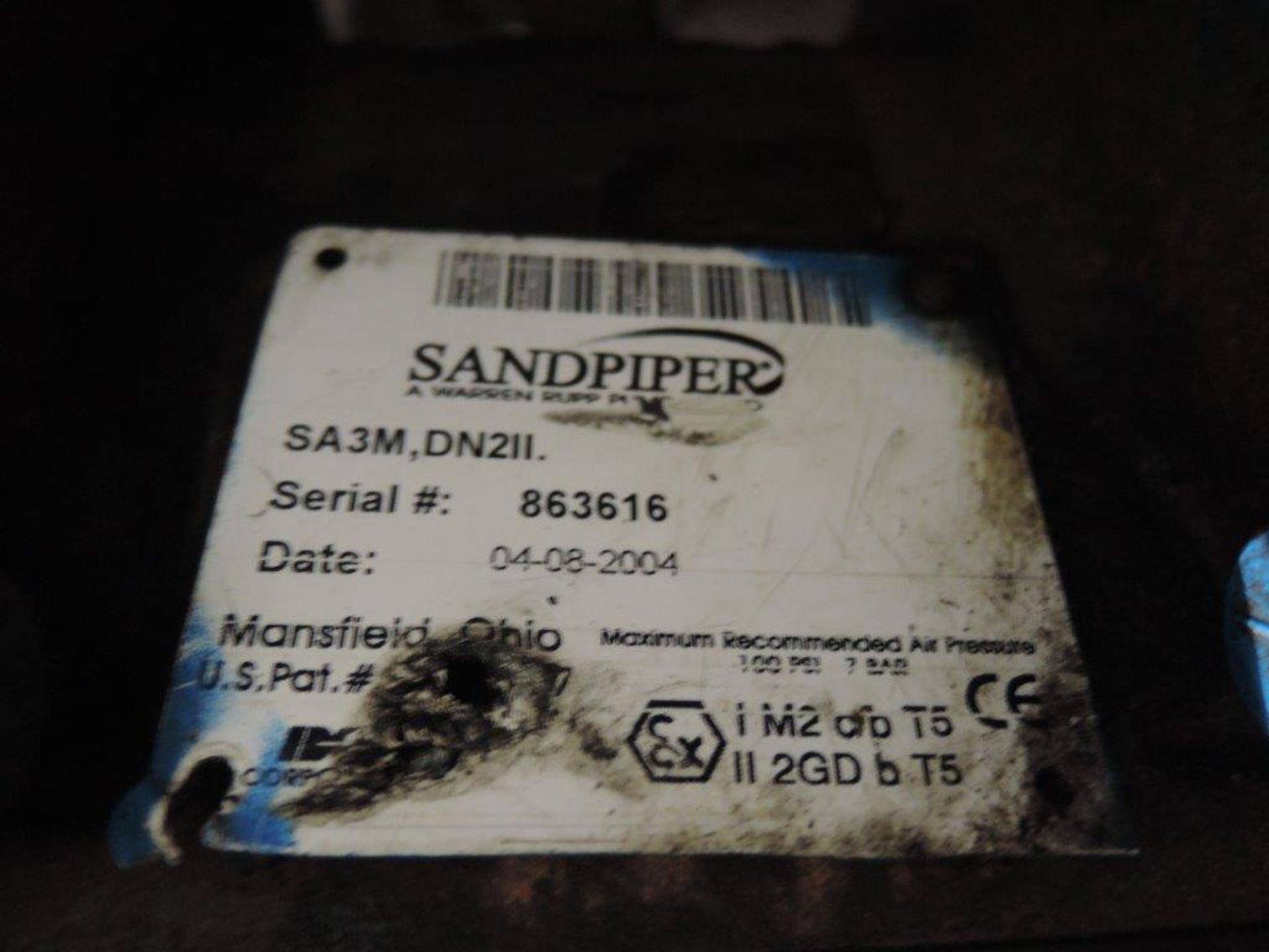 SANDPIPER MODEL SA3M,DN211 DIAPHRAM PUMP S/N: 863616 - Image 2 of 2