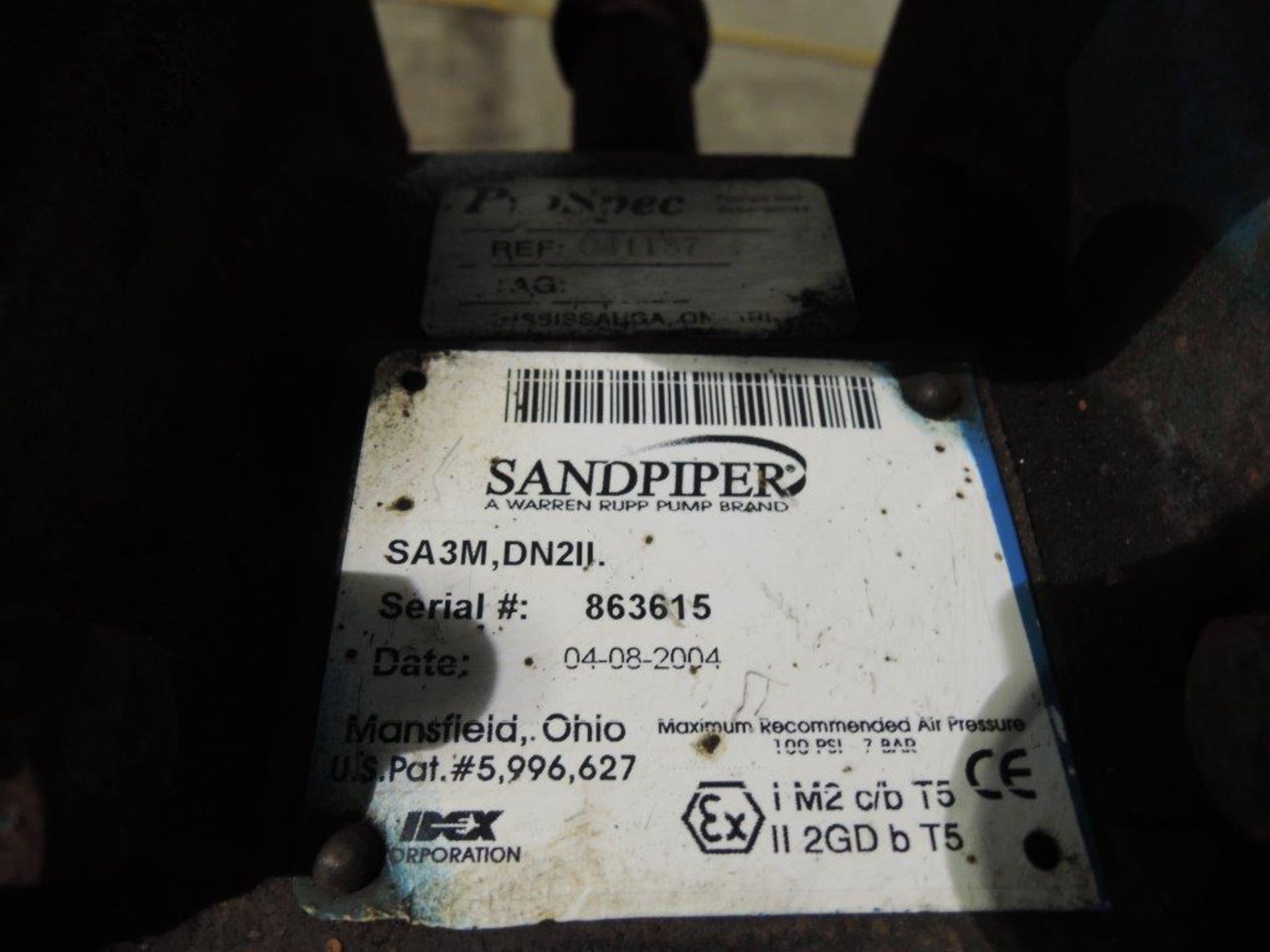 SANDPIPER MODEL SA3M,DN211 DIAPHRAM PUMP S/N: 863615 100PSI MAX AIR PRESSURE - Image 2 of 3