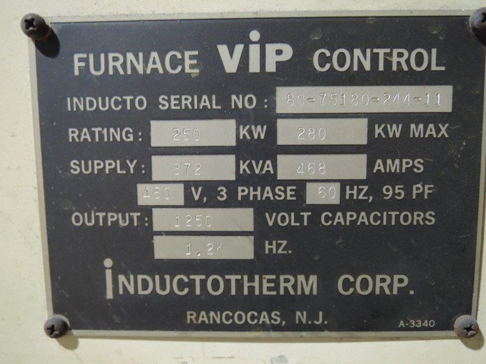 1980 INDUCTOTHERM MODEL VIP MK IV CORELESS INDUCTION POWER SUPPLY S/N 80-75180-244-11 - Image 5 of 5