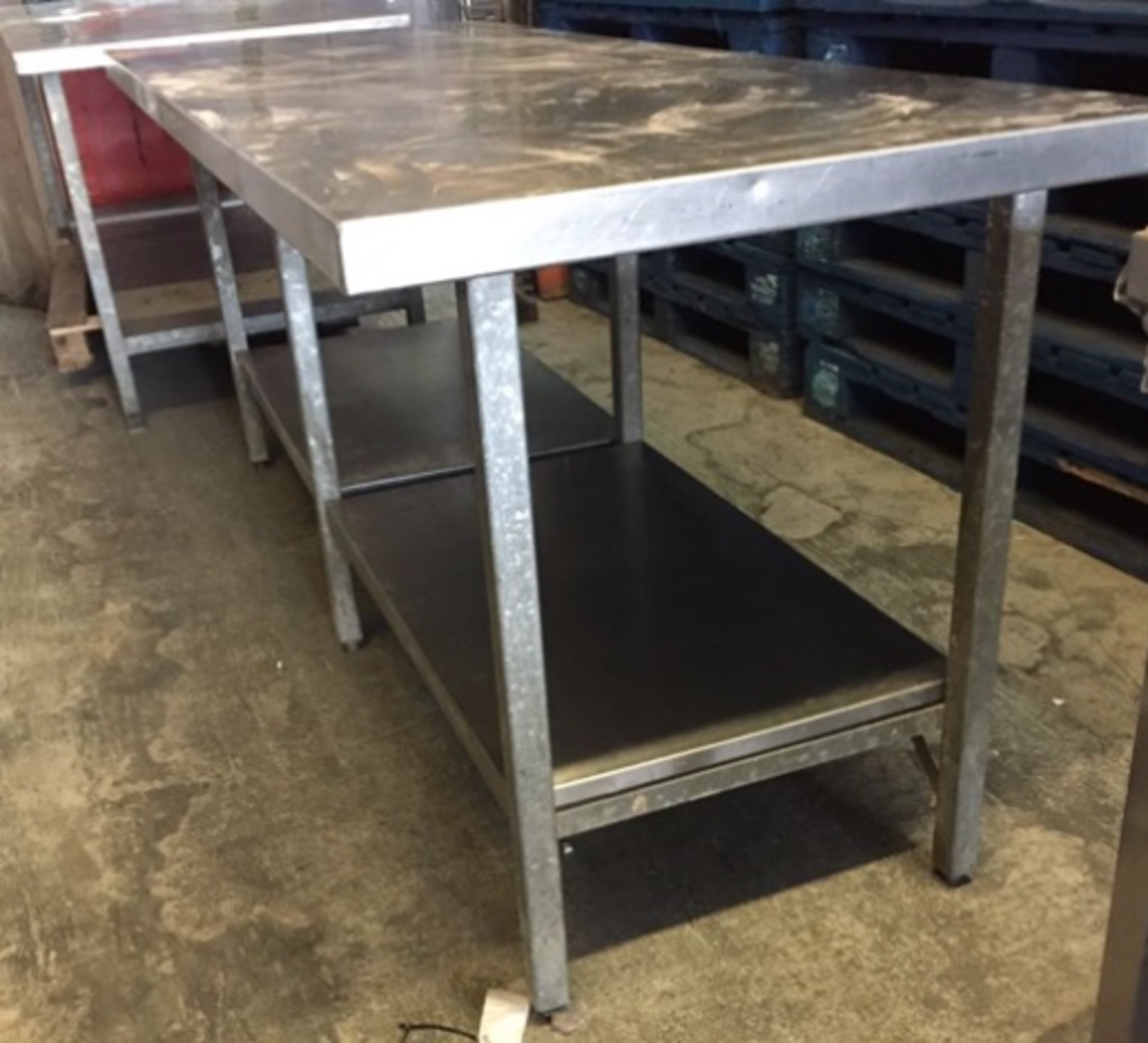 Table. Galvanised Legs with s/s Top. 198cm long x 85cm wide x 76cm high. Lift Out £10