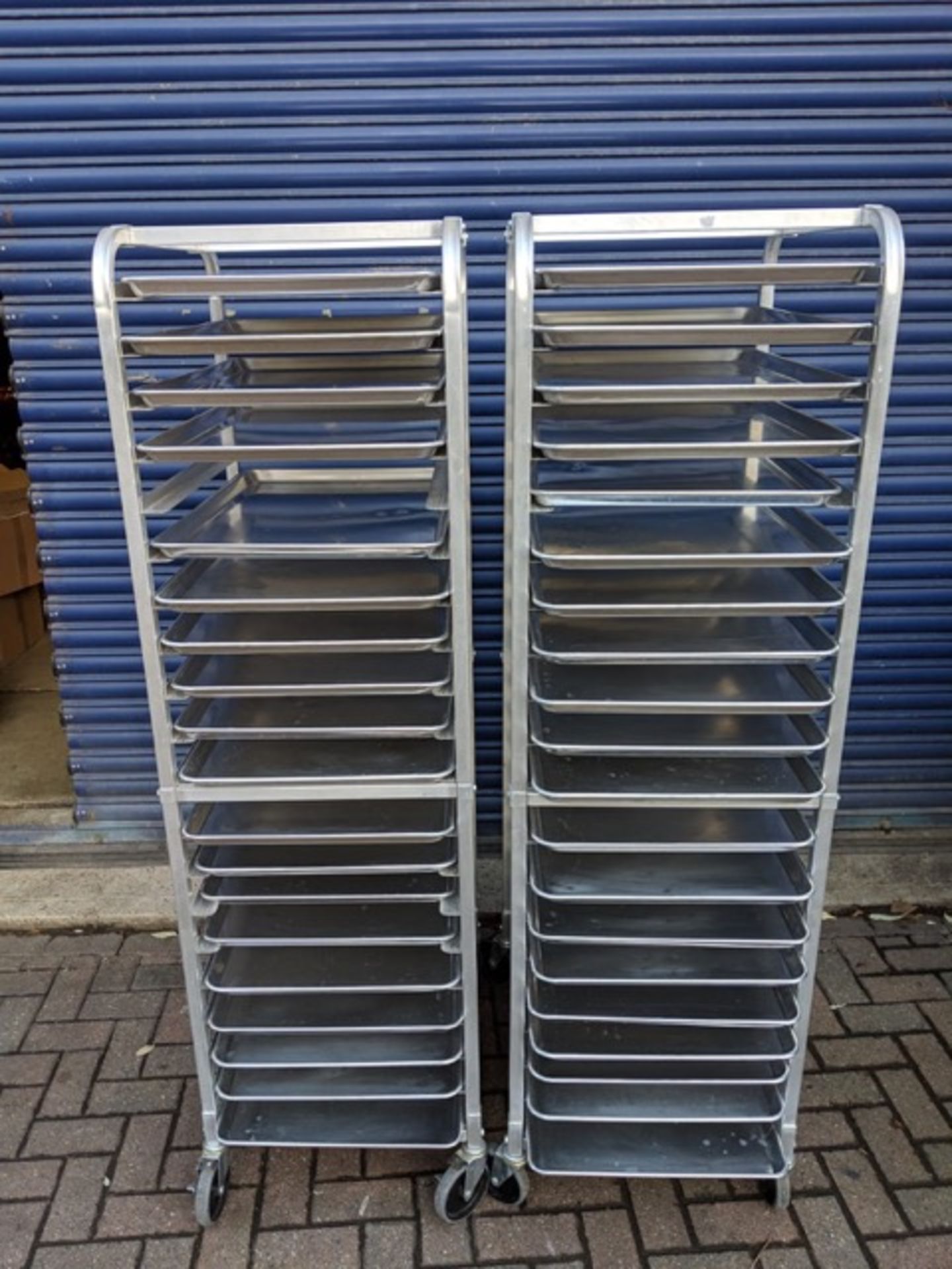 2 x Racks, with approx. 20 trays per rack. Approx 52cm wide x 66cm deep x 175cm high. - Image 2 of 3
