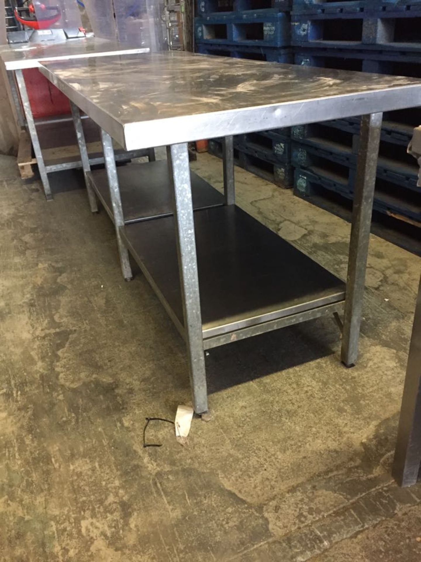 Table. Galvanised Legs with s/s Top. 198cm long x 85cm wide x 76cm high. Lift Out £10