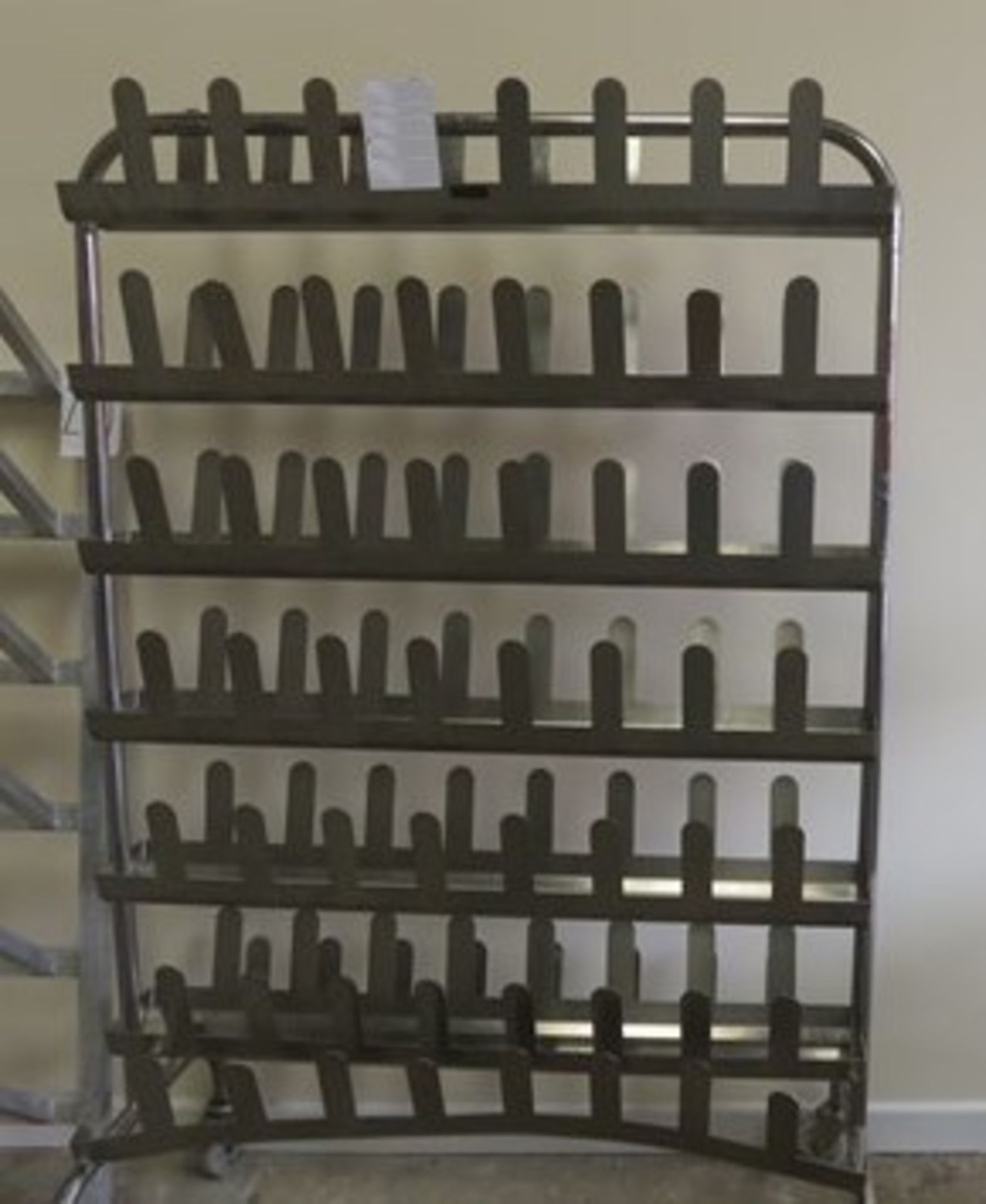Syspal mobile shoe holder. Holds 48 Pairs. Totally S/s. Mobile on wheels.