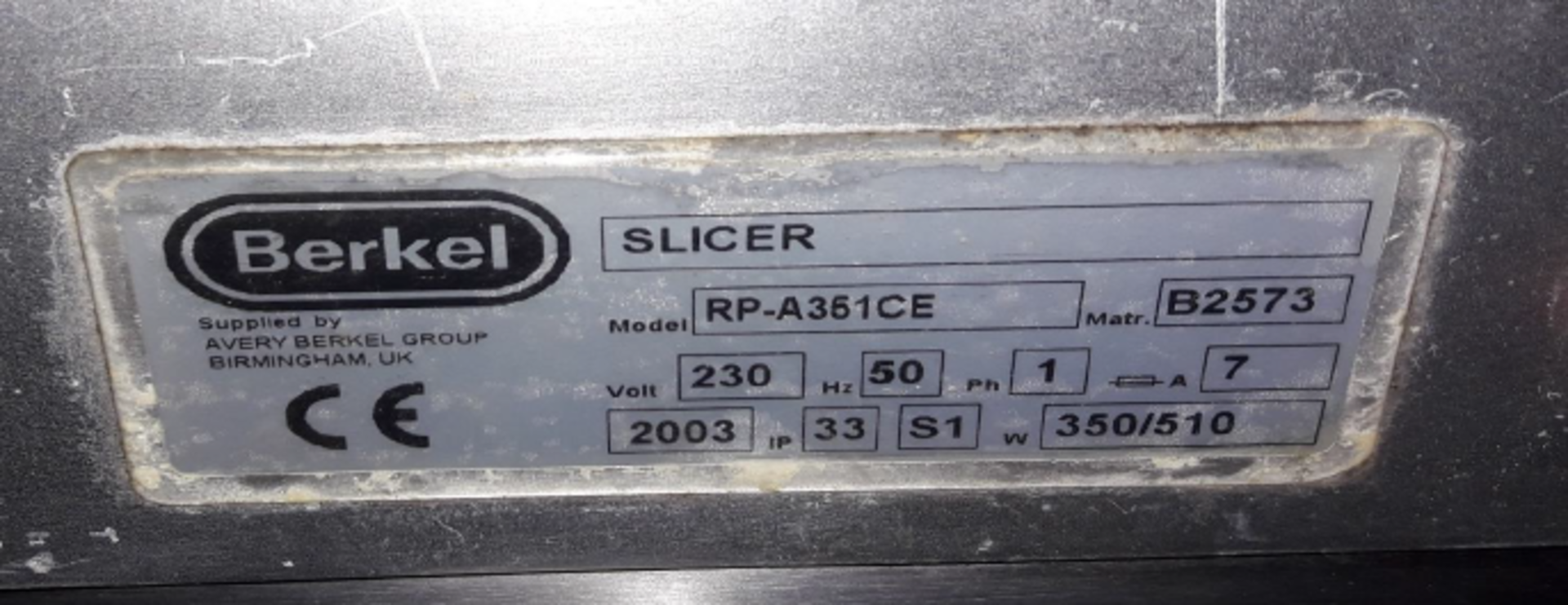 Meat Slicer - Company: Berkel - Model No: RP A351CE- Material No: B2573 - Bild 3 aus 3