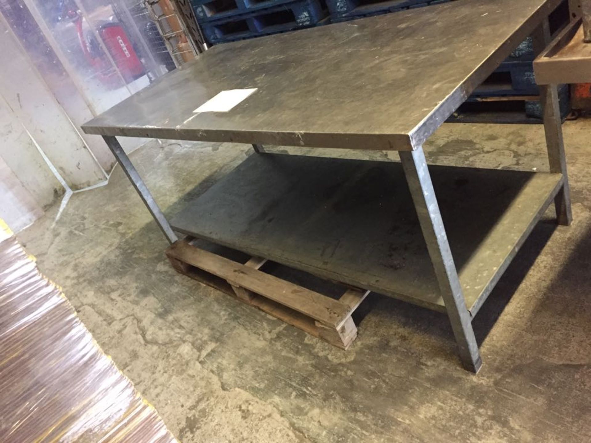 Table. Galvanised Legs with s/s Top. 176cm long x 85cm wide x 84cm high. Lift Out £10