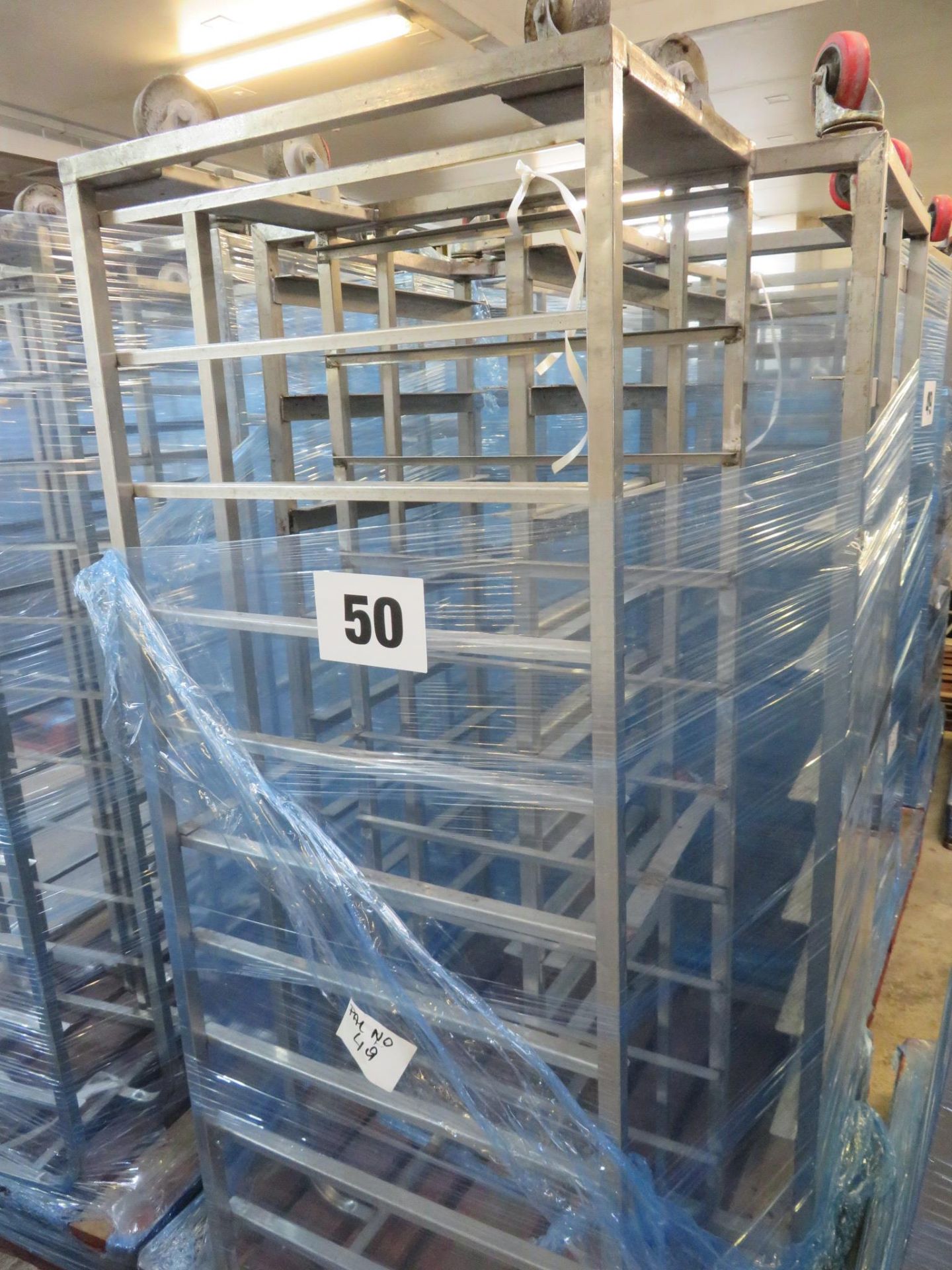 2 x S/s Racks:- 1 x S/s Rack capable of taking 10 trays.Approx 430 x 650 x 1800mm high LO£10