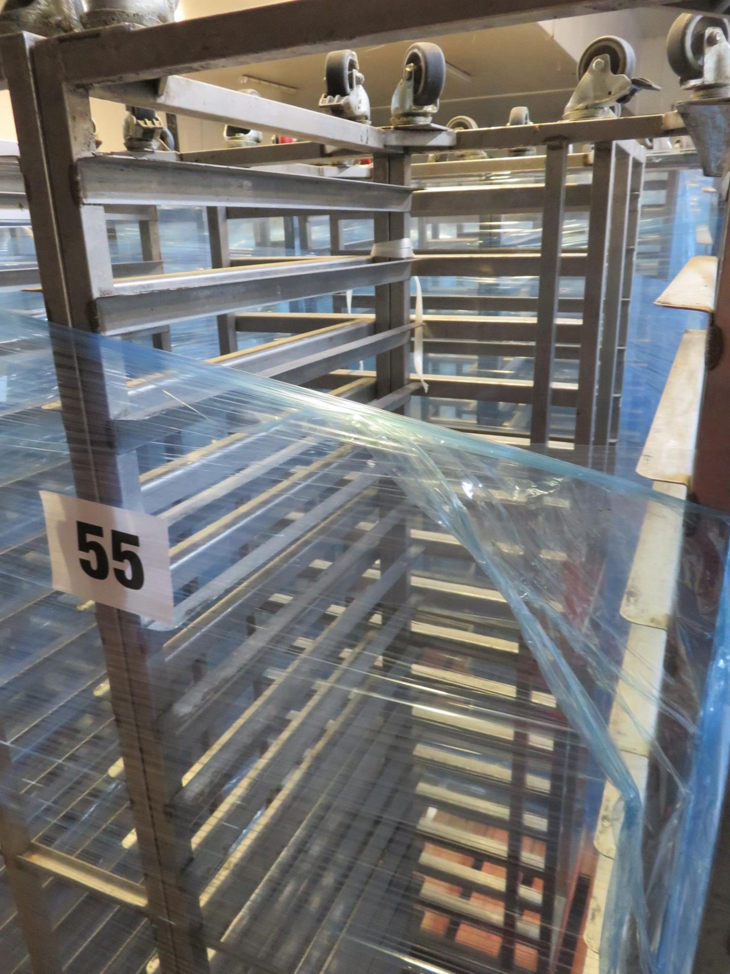 3 x S/s Racks capable of taking 16 trays. Approx.430 x 650 x 1800mm high. Mobile. LO £30 - Image 2 of 2