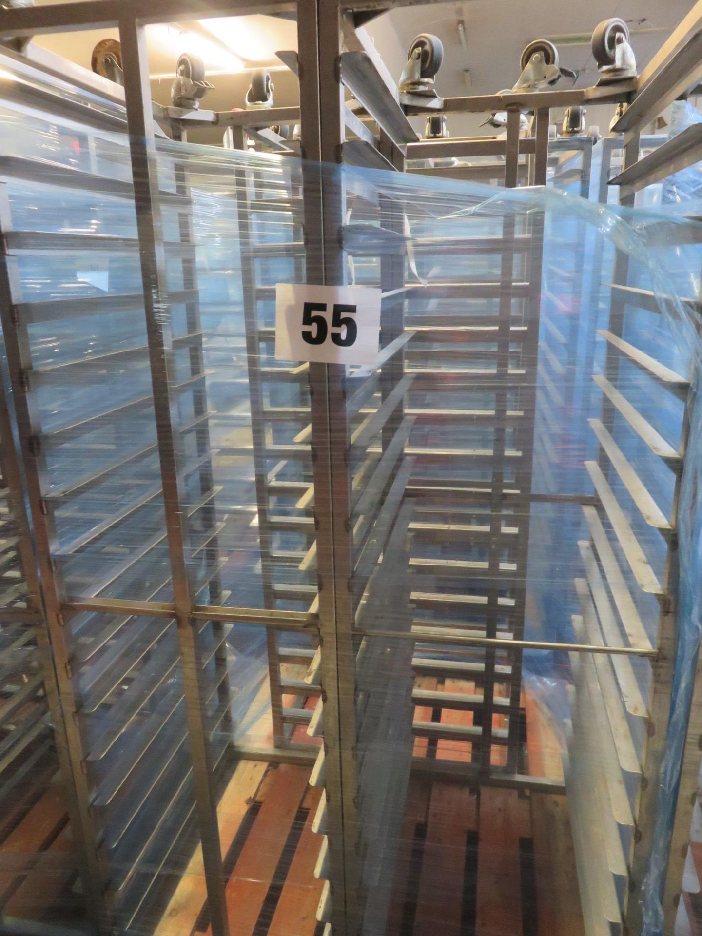 3 x S/s Racks capable of taking 16 trays. Approx.430 x 650 x 1800mm high. Mobile. LO £30