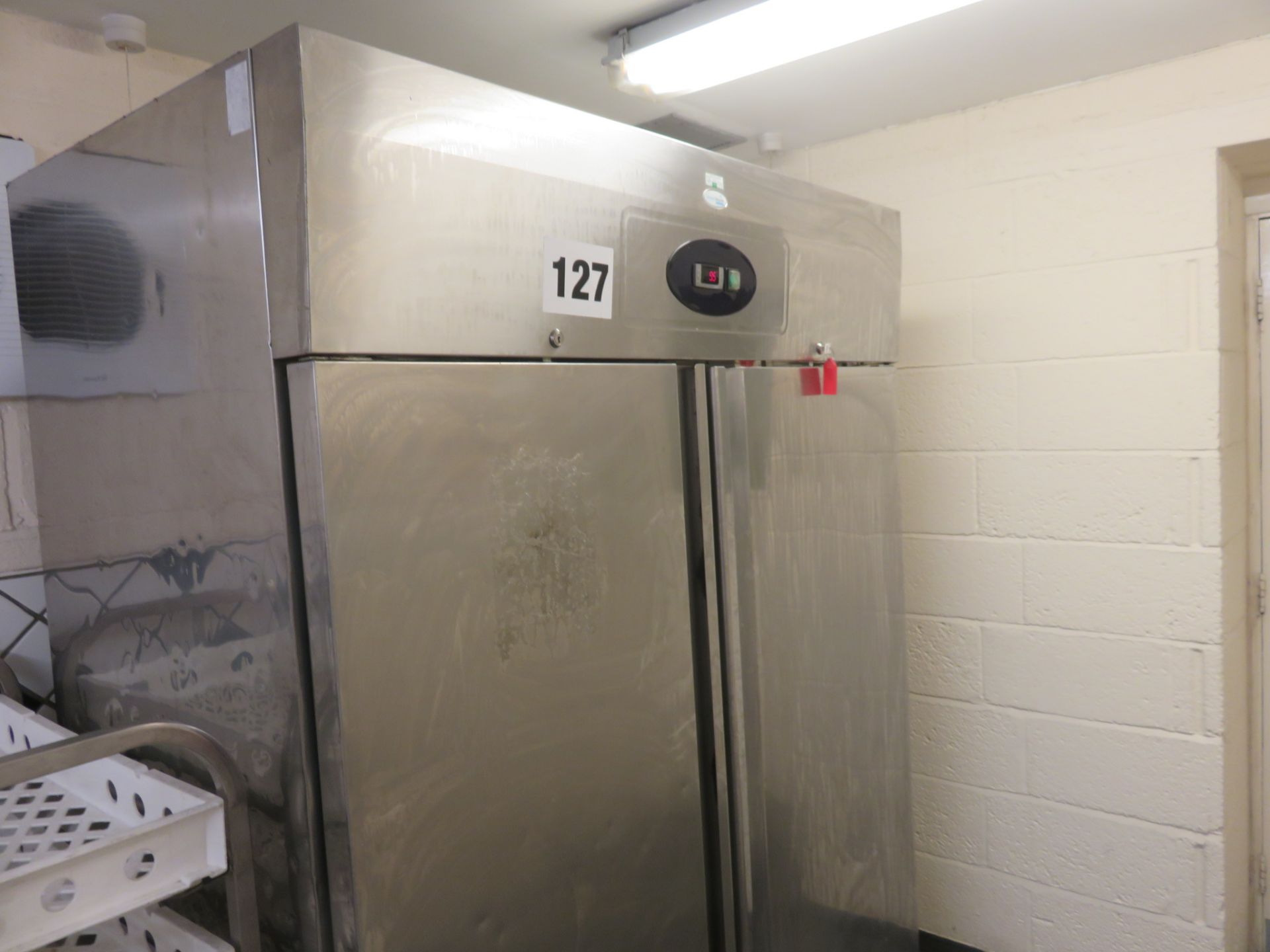 Double door S/s Freezer. Mobile on wheels. 1500 x 850 x 2 meter high. Lift out £20