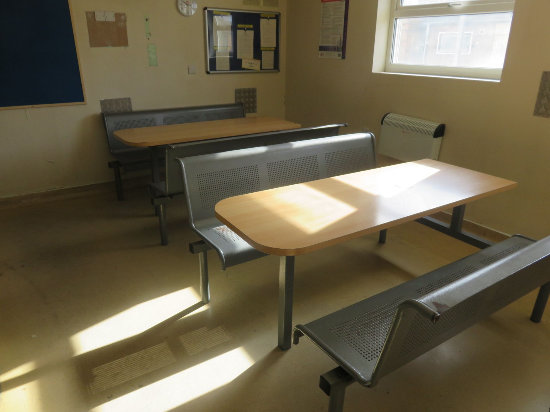 2 x Canteen tables with benches either side. Approx. 1.6 table length x overall 1.8 wi Lift out £10
