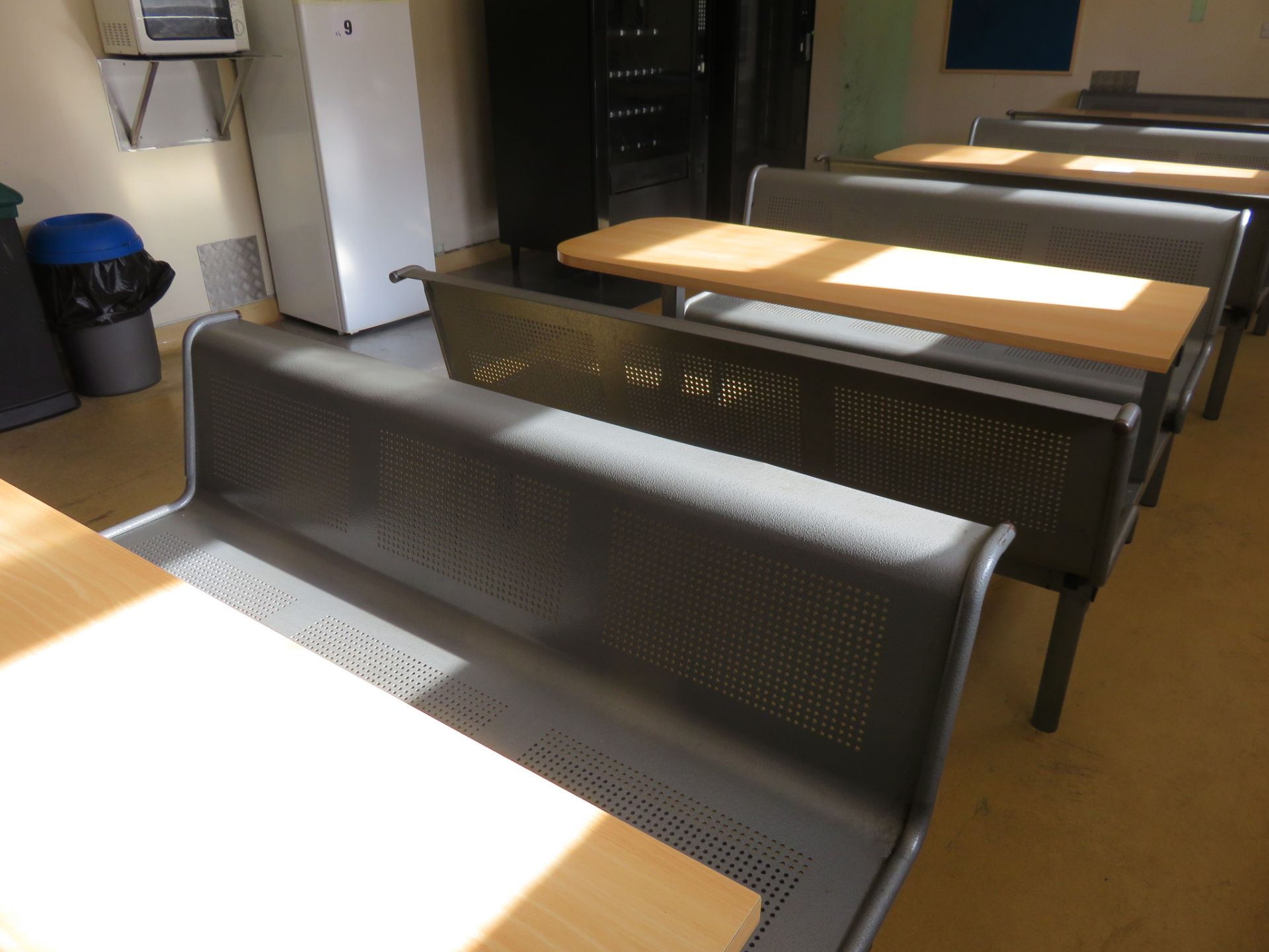 2 x Canteen tables with benches either side. Approx. 1.6 table length x overall 1.8 wid Lift out £10 - Image 3 of 3