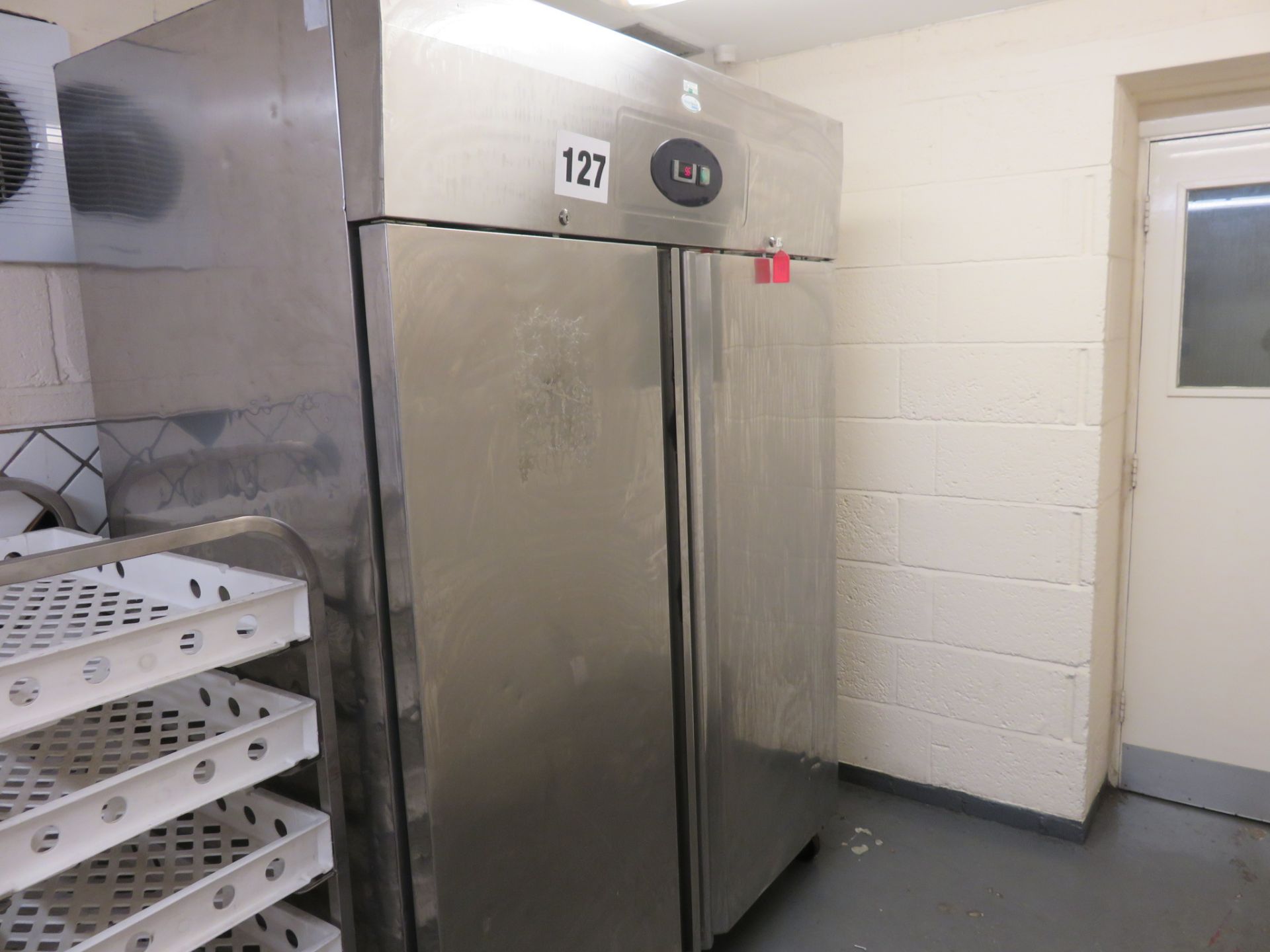 Double door S/s Freezer. Mobile on wheels. 1500 x 850 x 2 meter high. Lift out £20 - Image 2 of 3