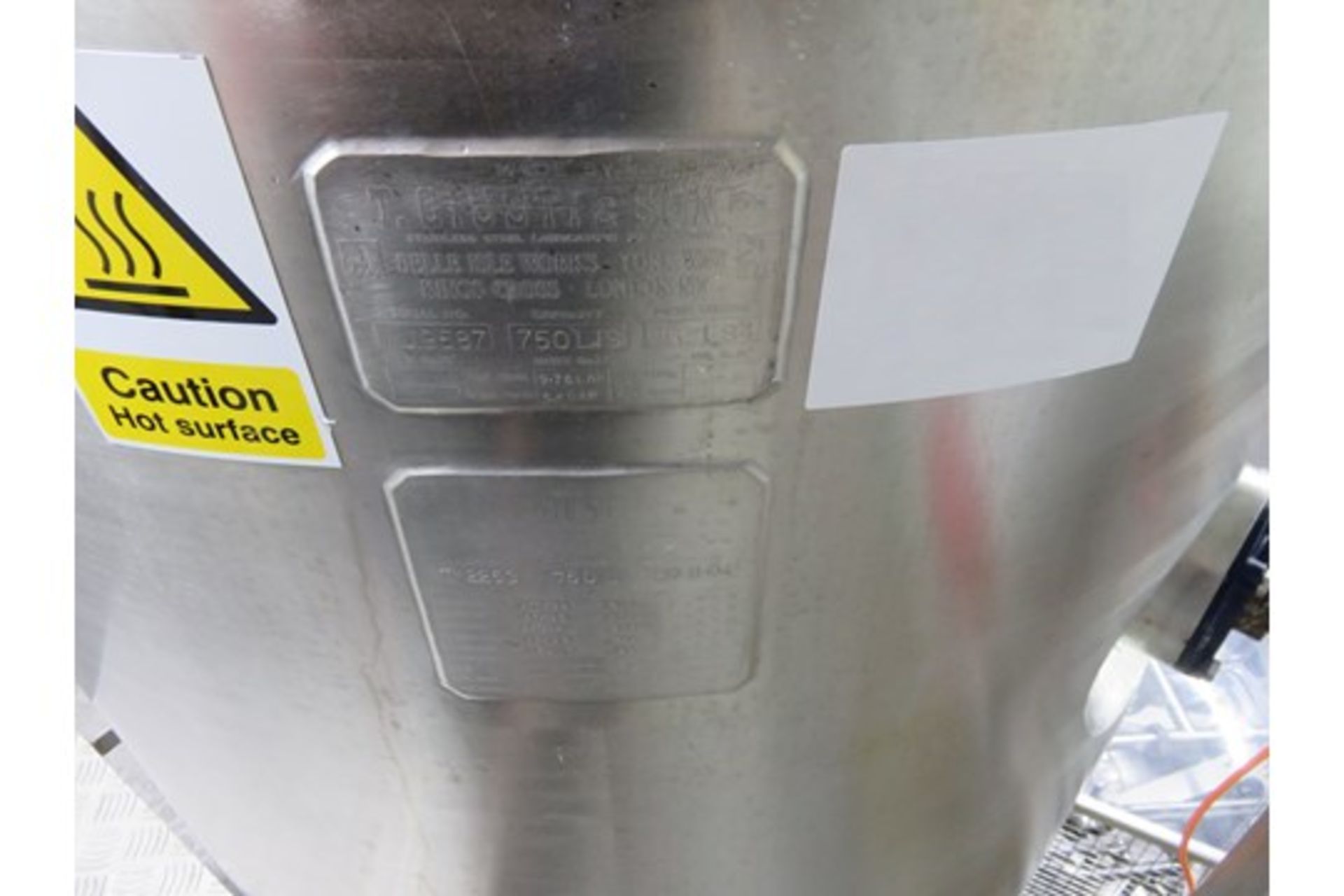 Guisti 750 litre S/s Jacketed Vessel. Steam heated. Side wall scrape rotation. Lift out £240 - Image 7 of 7