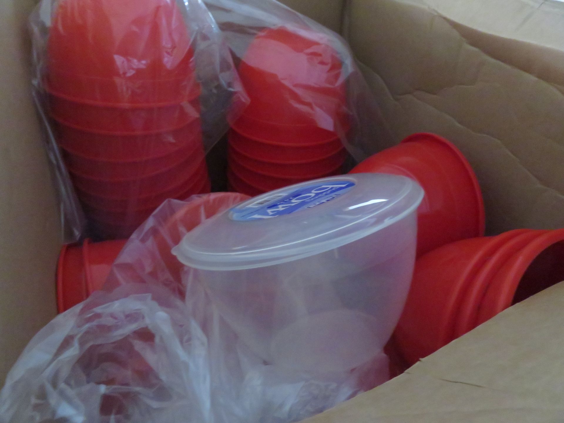 Various; Cups, lids, baking cases, bags, plastic knives, baking rack covers, box of cardboard.LO£10