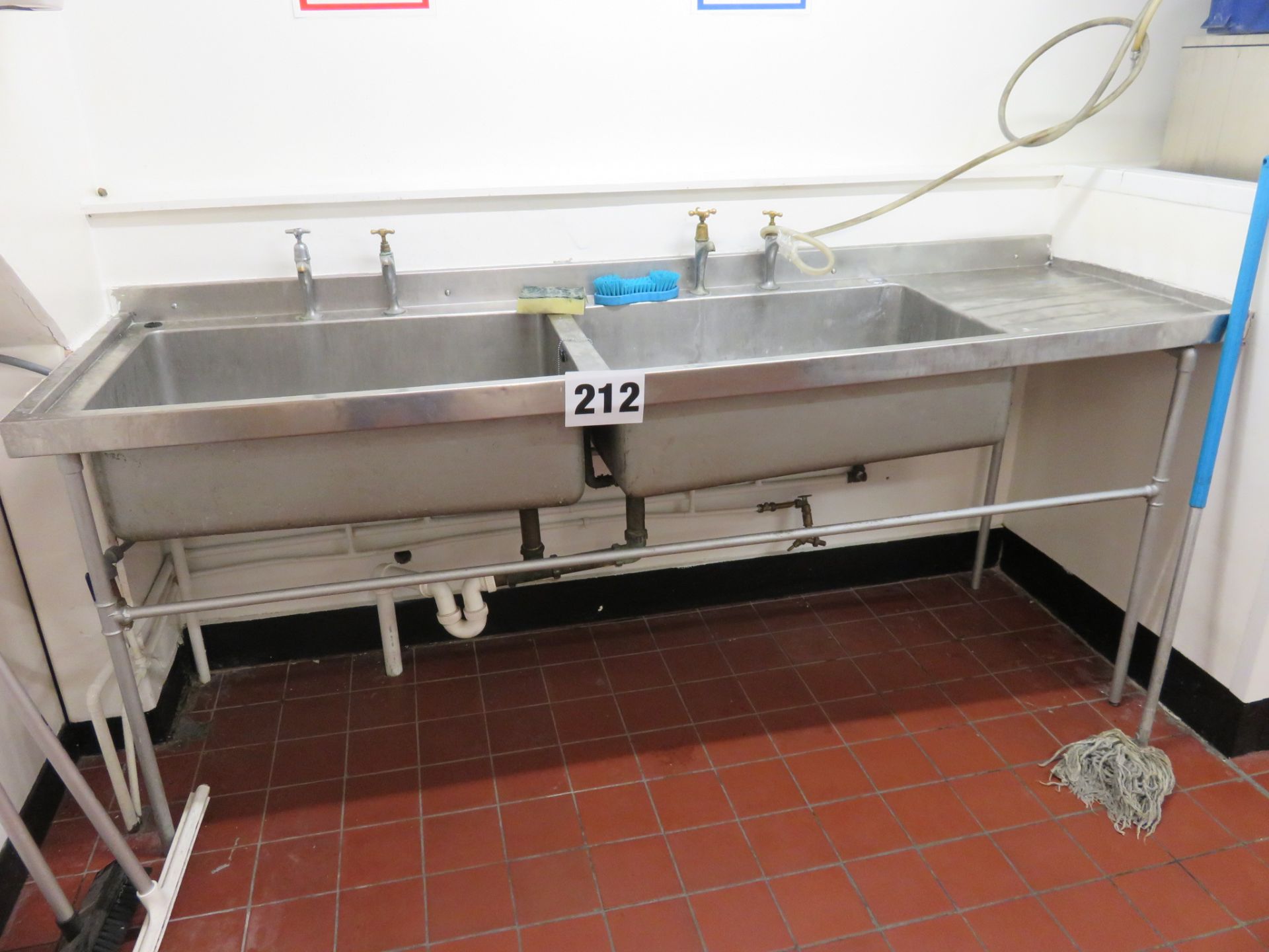 S/s Twin Sink with Taps. Approx. 2300 long x 650mm front to back. Lift Out £30