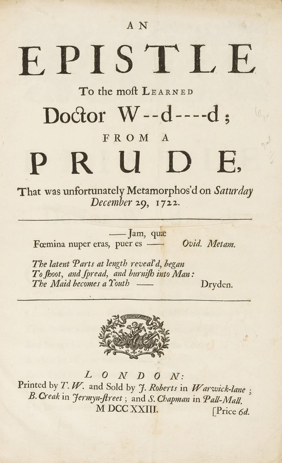 Gay (John) An Epistle to the most learned Doctor W--d----d; from a Prude That was unfortunately …