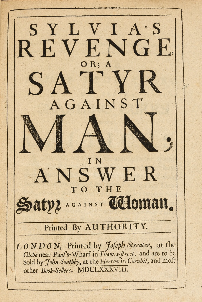 Ames (Richard) Sylvia's Revenge, or; A Satyr against Man, first edition, Printed by Joseph …