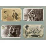 Postcards.- Album of postcards, mostly French, c. 478 postcards, original rexine, gilt pictorial …