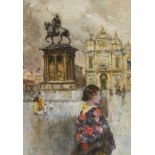 Italy.- Woodlock (David) The Culleoni Monument, Venice; Lady with umbrella, possibly outside the …