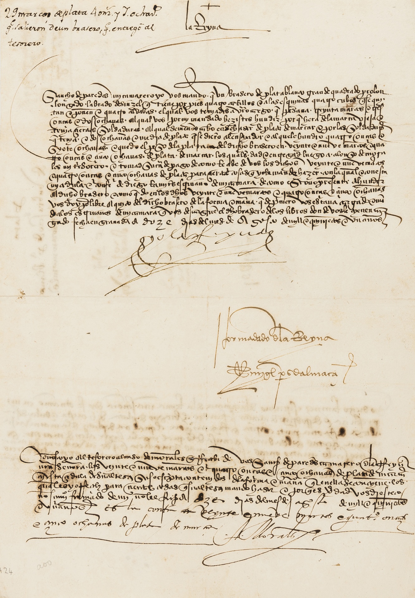 Isabella I (Queen of Castile) Order to her chamberlain Sancho de Peredes to give a quantity of …