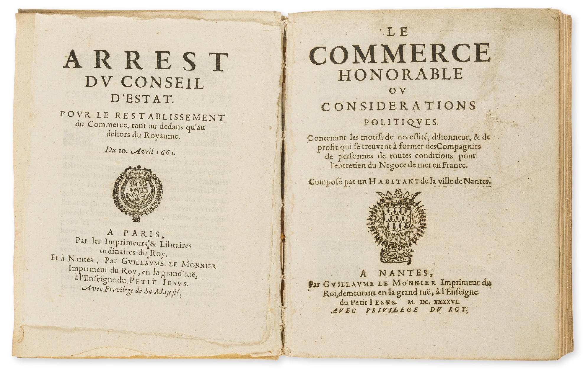 Trade.- [Mathias de Saint Jean (Jean Eon)] Le Commerce Honorable ou Considerations Politiques, …