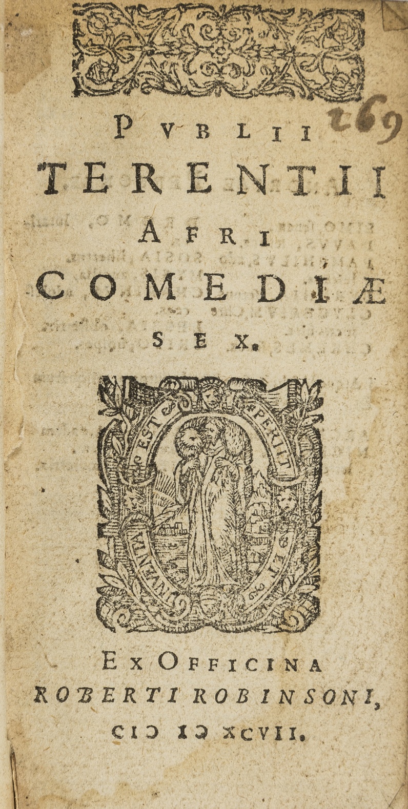 Terentius Afer (Publius) Comediae sex, Robert Robinson, 1597.