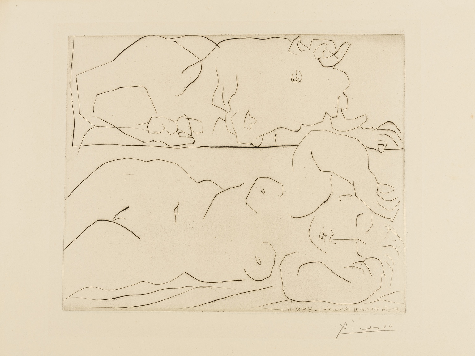 Pablo Picasso (1881-1973) Minotaure Contemplant Amoureusement Une Dormeuse (Bloch 261)