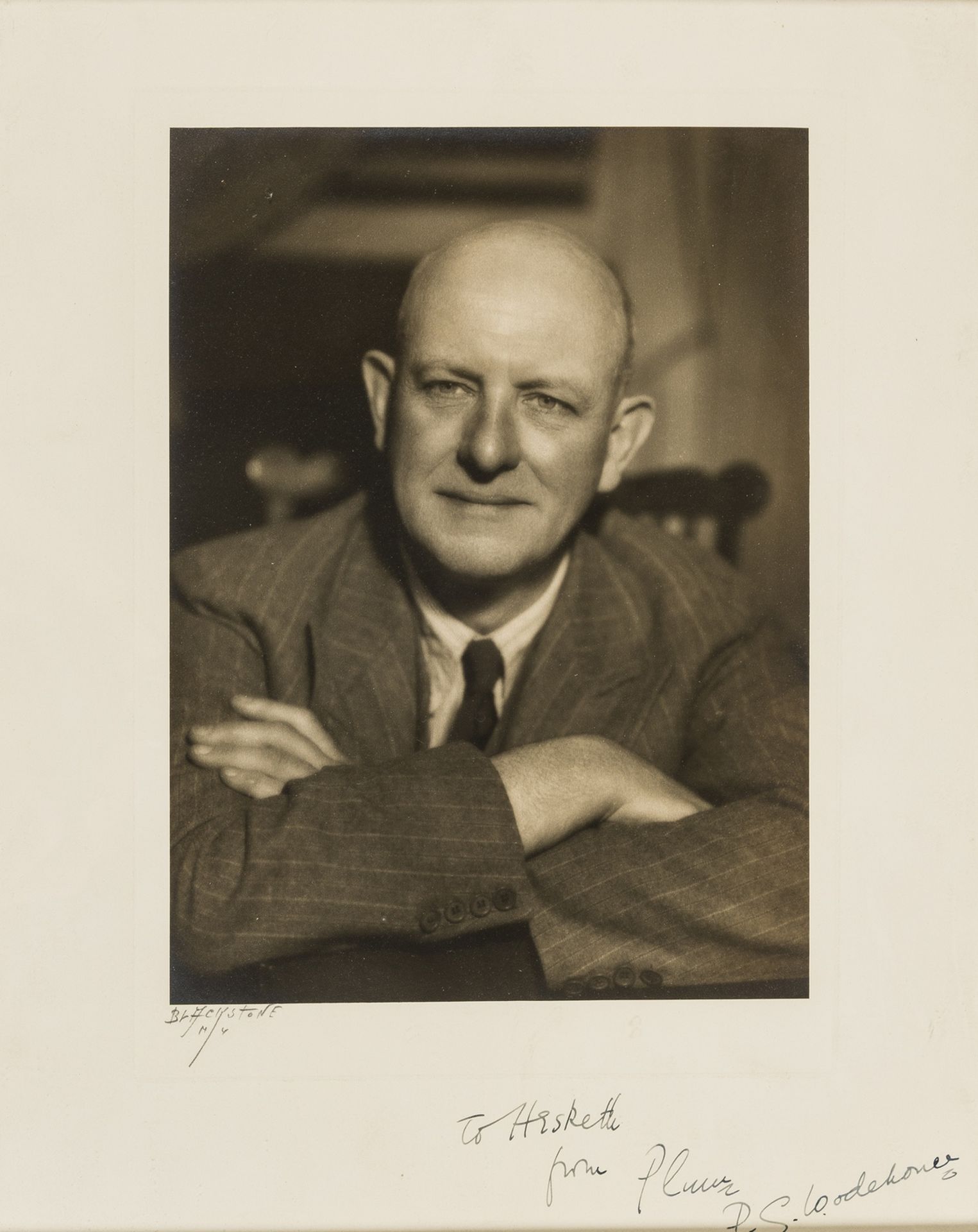 Wodehouse (P.G.) Photograph, with signed presentation inscription below: "To Hesketh from Plum/ …