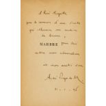 Magritte (René).- Mandiargues (A.Pieyre) Marbre, first edition, inscribed to René Magritte, Paris, …