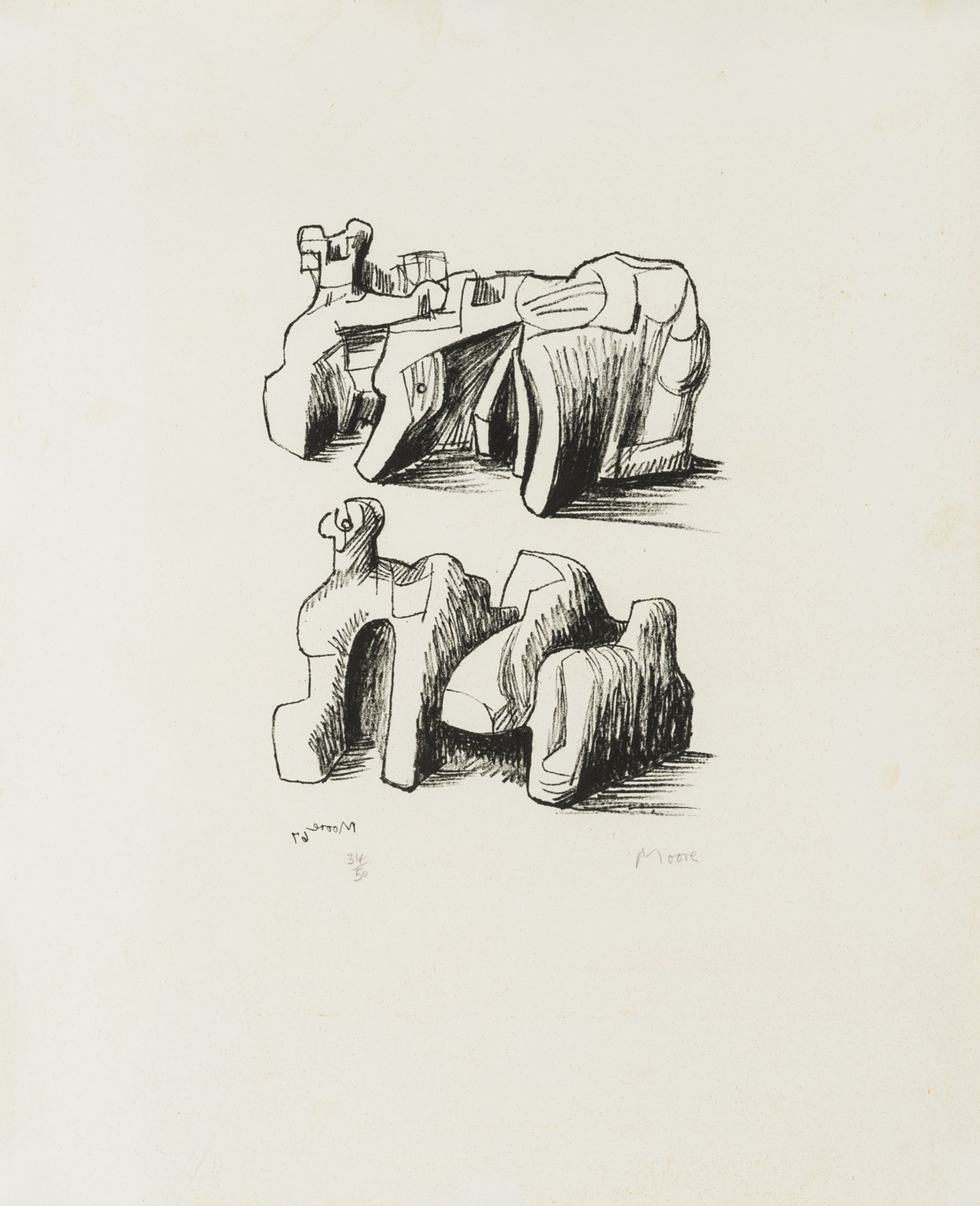 Henry Moore (1898-1986) Two Rock Reclining Figures (Cramer 102)