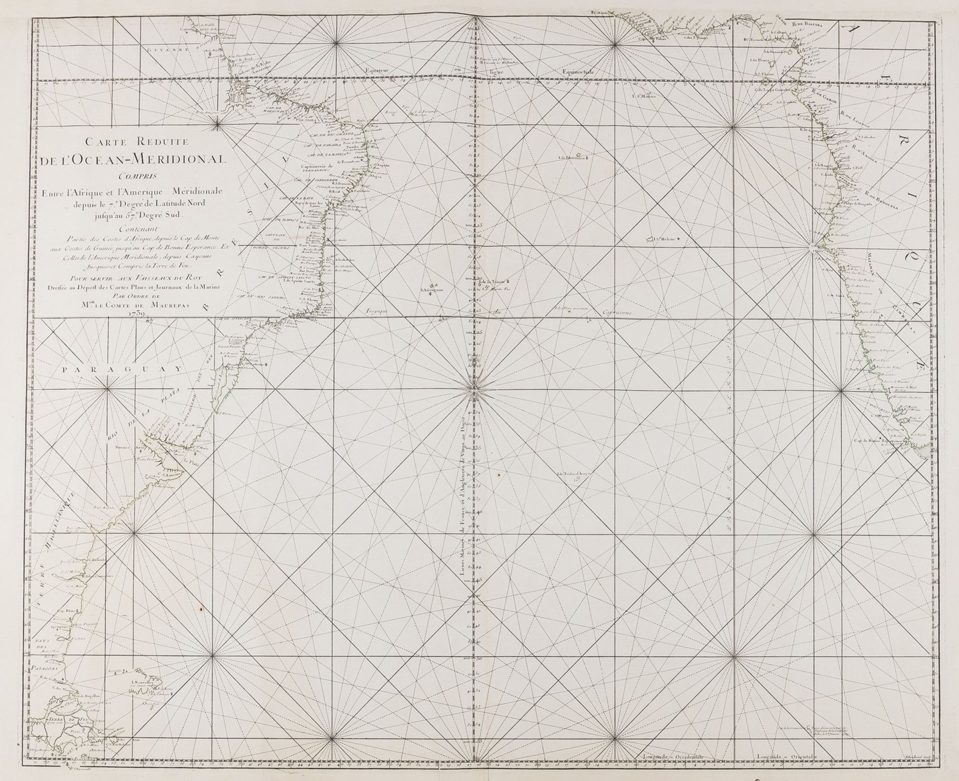 South Atlantic Ocean.- Bellin (Jacques Nicolas) Carte reduite de l'Ocean meridional..., 1739.