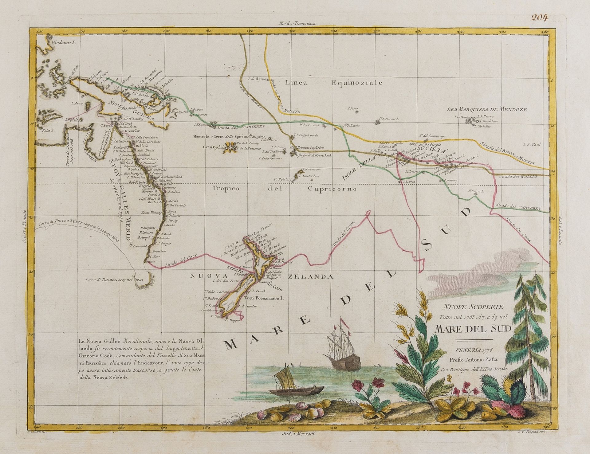 Australasia.- Capt. James Cook.- Zatta (Antonio) Nuove Scoperte Fatte nel 1765. 67. e 69 nel Mare …