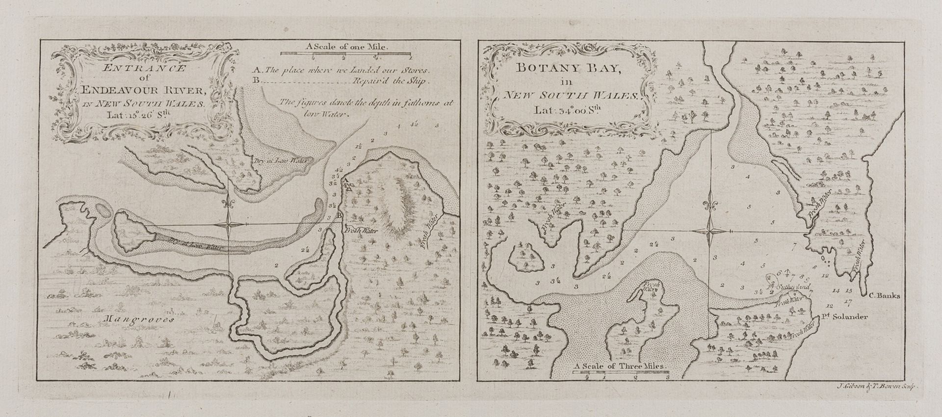 Australia.- Capt. James Cook.- Entrance of Endeavour River, in New South Wales; Botany Bay, in New …