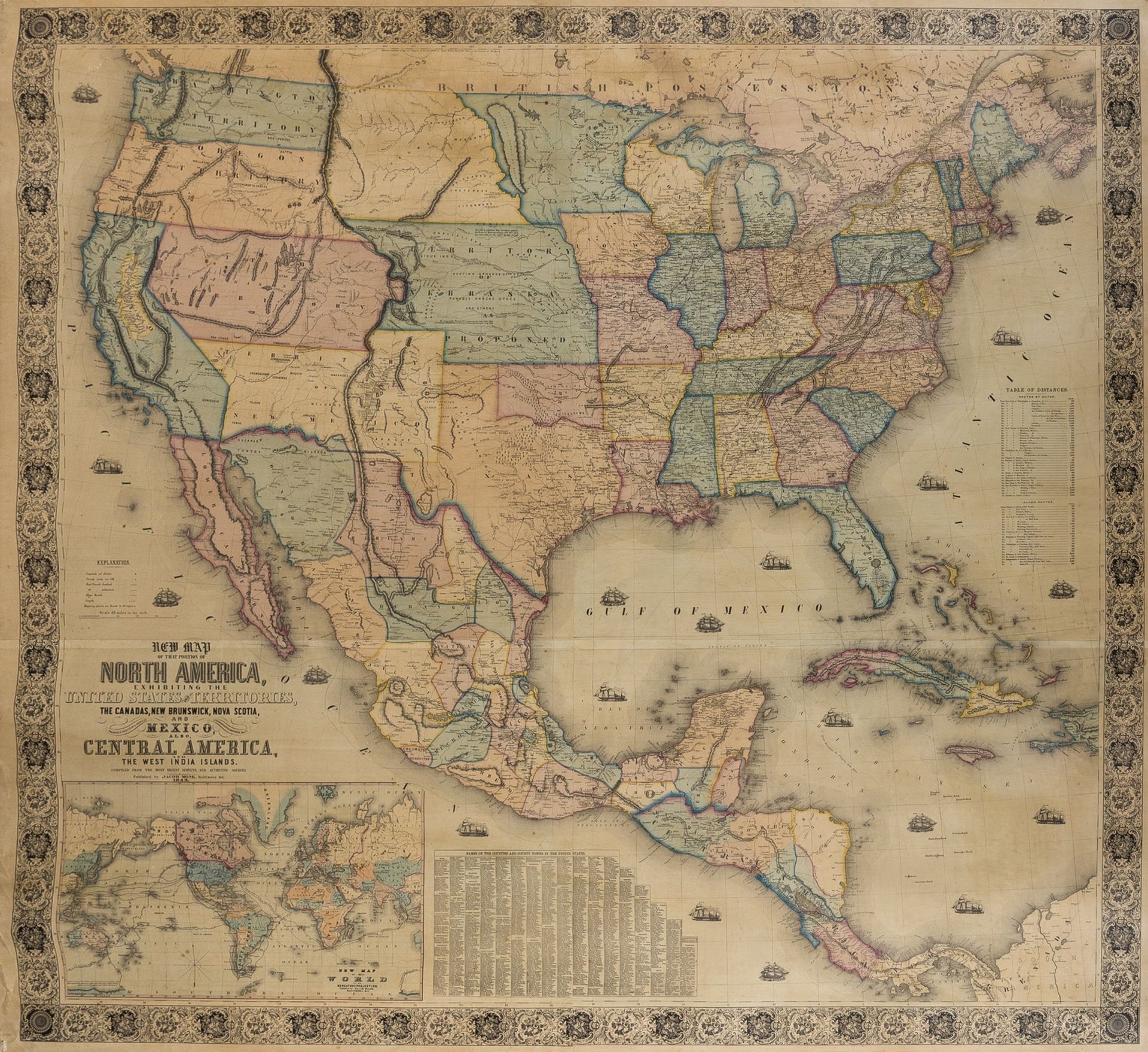 Americas.- Monk (Jacob) New Map of the Portion of North America, Exhibiting the United States and …