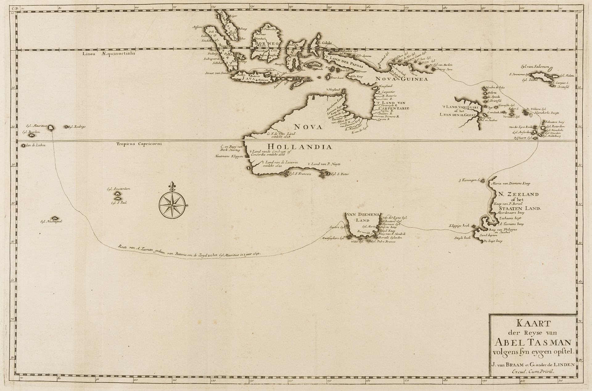 Australasia.- Discovery of Tasmania and New Zealand.- Valentyn (Francois) Kaart der Reyse van Abel …