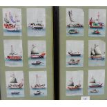 Two glazed frames containing a collection of twelve hand painted rice paper paintings of 'Junks