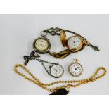 A collection of ladies fob watches to include a gold plated Waltham etc (4)