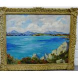 Scottish School 'Highland Riverscape' Oil-on-Board, signed with initials NA, in a giltwood frame, 49