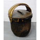 Chinese basket, with bamboo handle and folding wooden cover 60 x 42cm