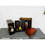 Quantity of late 19th century mahogany and brass mounted glass slide cases, etc., (a lot)