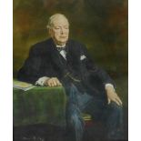 Donald Burley 'Sir Winston Churchill' Coloured print, in a giltwood frame, 42 x 53cm