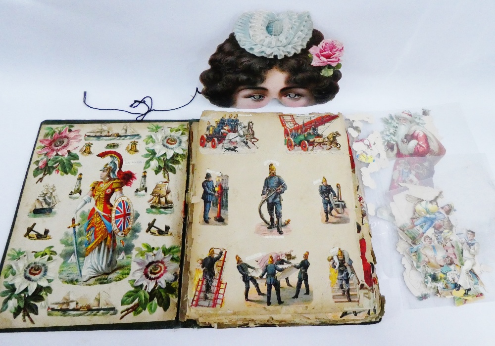 Victorian album containing a quantity of scraps to include Father Christmas, Fire Brigade',