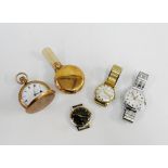 Two gold plated pocket watches and two vintage wristwatches to include Montine and Sekonda and an