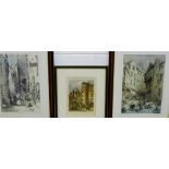 Group of three coloured Edinburgh prints to include 'Foot of the West Bow', 'Dowie's Tavern,