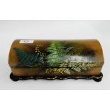 Black lacquered rectangular box painted with ferns, 27 x 12cm